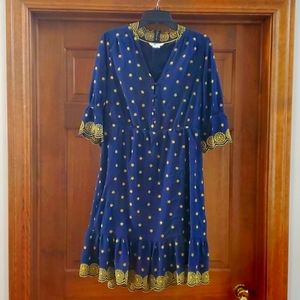 Boden Blue and Gold Floral Bronwen Broderie Dress